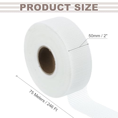 uxcell Drywall Joint Tape, 2" x 246Ft Self-Adhesive Fiberglass Cement Board Mesh Tape, Crack Patch Fabric for Wall Sheetrock Ceiling Crack Repairing Strengthening, White - size: 2" x 246Ft