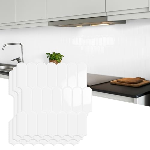 10-Sheet Upgraded Thicker Peel and Stick Kitchen Backsplash Tiles - color: White