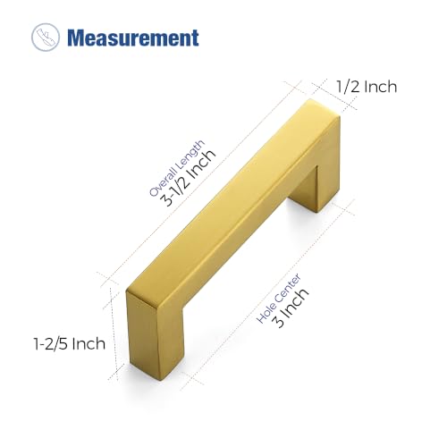 Ravinte Gold Square Pulls Cabinet Handles,3 Inch,30 Pack - color: Brushed Brass, size: 3 Inch Hole Center