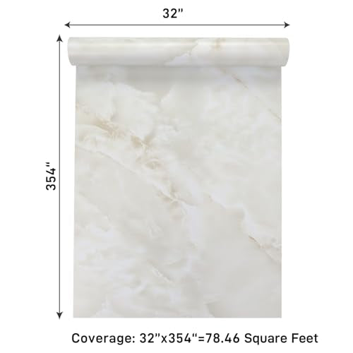 VaryPaper Large Size 32"x354" Cream Marble Wallpaper Peel and Stick Countertops Waterproof Marble Contact Paper for Cabinets Desk Table Vinyl Wrap Removable Granite Wall Paper for Kitchen Bathroom - size: 32" x 354"