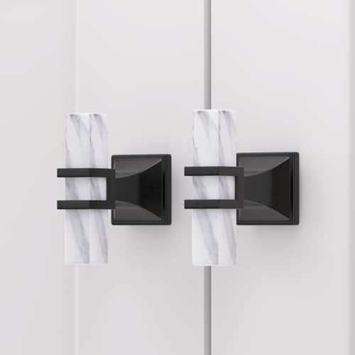 Rergy 10 Pack Cabinet knobs, White Marble & Matte Black Single Hole Pulls - color: White Marble & Black, size: Single Hole
