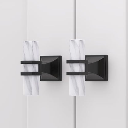 Rergy 10 Pack Cabinet knobs, White Marble & Matte Black Single Hole Pulls - color: White Marble & Black, size: Single Hole