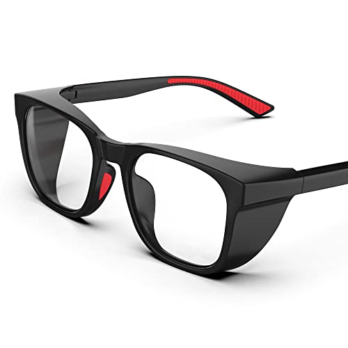 DILANCO Clear Safety Glasses Goggles With Side Shields for Women Men,Fog & Scratch-Resistant Complete UV Protection Eyewear - color: Black&red