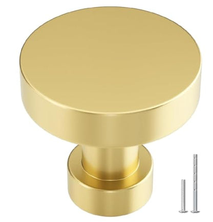 homdiy 30 Pack Brushed Gold Cabinet Knobs, Round Brass Dresser Knobs - color: Gold