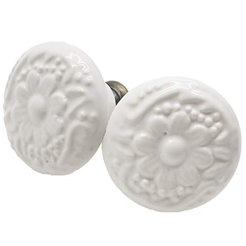 6Pcs White Kitchen Cabinet Knobs, Ceramic Drawer Knobs - color: White