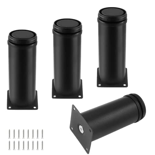 Set of 4 Adjustable Stainless Steel Furniture Legs 5 Inch Black - color: Black, size: 5 inch