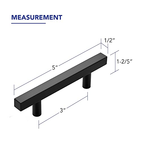 Ravinte Hardware Matte Black Cabinet Handles Drawer Pulls 3 Inch CC 10 Pack - color: Matte Black Square T-Shaped, size: 3" Hole Center