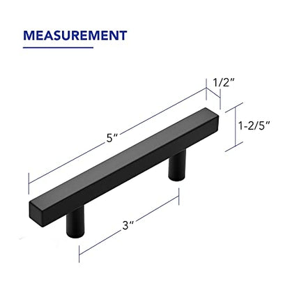 Ravinte Hardware Matte Black Cabinet Handles Drawer Pulls 3 Inch CC 10 Pack - color: Matte Black Square T-Shaped, size: 3" Hole Center
