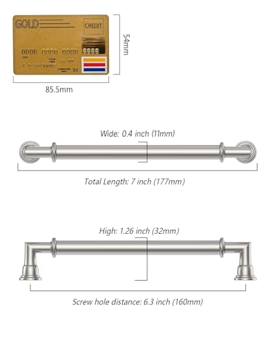10 Pack 6.3''(160mm) Brushed Satin Nickel Cabinet Pulls, Kitchen Cabinet Handles for Bathroom Cupboard Pulls - color: Brushed Satin Nickel, size: 6.3" Hole Center