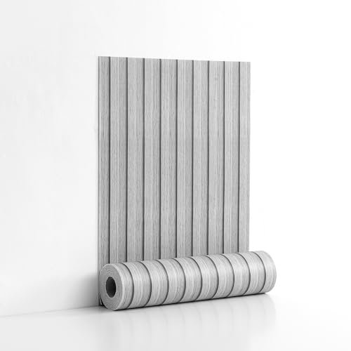 Gray Peel and Stick Slat Wall Panels,Wood Grain Paneling 118"x15.75" - color: Gray