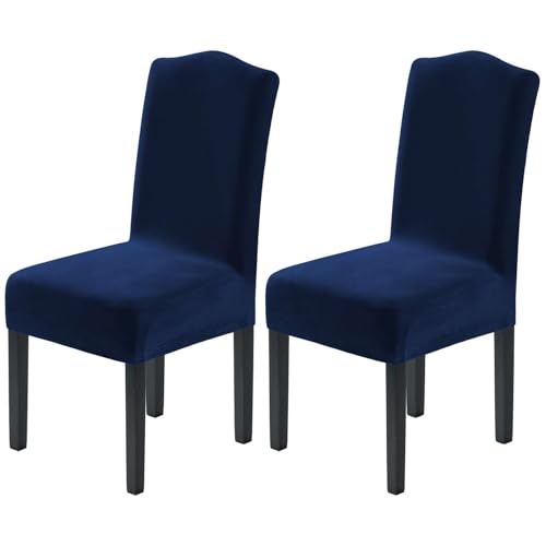 H.VERSAILTEX Velvet Dining Chair Covers Stretch Chair Covers for Dining Room Set of 2 Parson Chair Slipcovers Chair Protectors Covers Dining, Soft Thick Solid Velvet Fabric Washable, Navy - color: Navy, size: 2