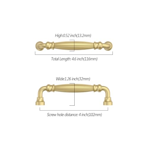 Asidrama 10 Pack 4 inch Brushed Gold Kitchen Cabinet Handles - color: Brushed Gold, size: 4" Hole Center(102mm)