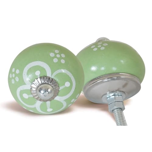 Ceramic Cabinet Knobs Set of 12, Green White Drawer Pulls - color: Green &White