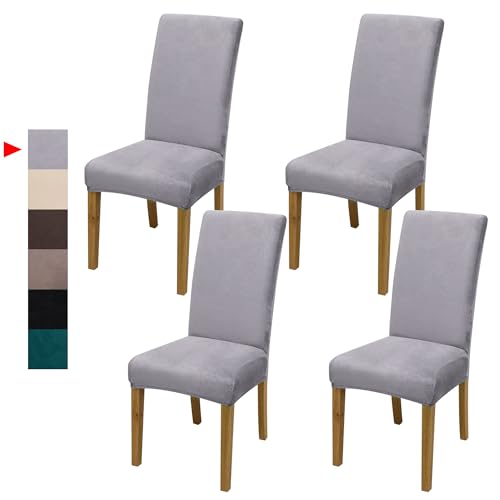 Dining Chair Covers, Dining Room Chair Cover Set of 4 - color: Velvet Gray, size: 4