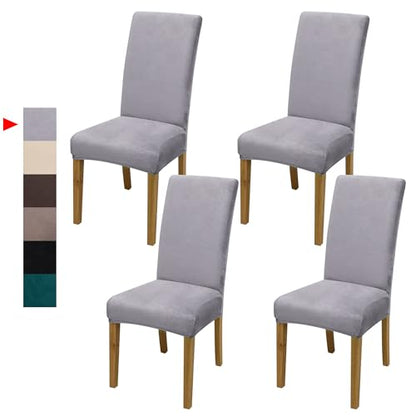 Dining Chair Covers, Dining Room Chair Cover Set of 4 - color: Velvet Gray, size: 4