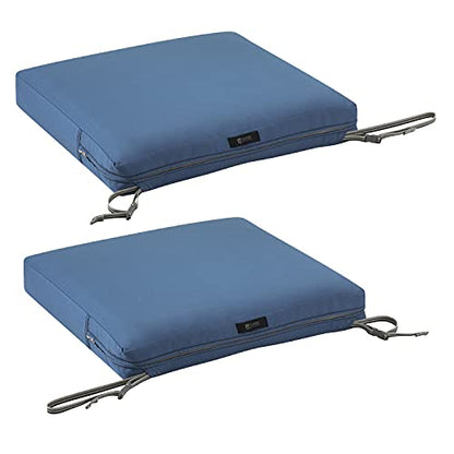 Classic Accessories Ravenna Water-Resistant 19 x 19 x 3 Inch Patio Seat Cushion, Empire Blue, Chair Seat Cushion - color: Empire Blue, size: 19"W x 19"D x 3"Thick