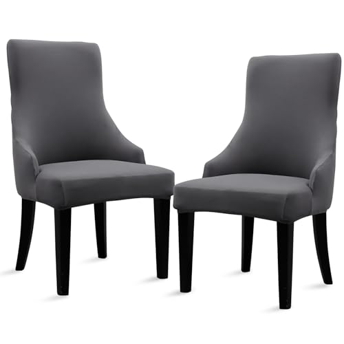Liykimt Stretch Wingback Side Chair Slipcover-Accent Chair Cover Slipcover with Arm,Washable Upholstered Arm Dining Chair with Nailed Trim Protector for Dining Living Room - color: Dark Gray