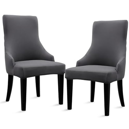 Liykimt Stretch Wingback Side Chair Slipcover-Accent Chair Cover Slipcover with Arm,Washable Upholstered Arm Dining Chair with Nailed Trim Protector for Dining Living Room - color: Dark Gray