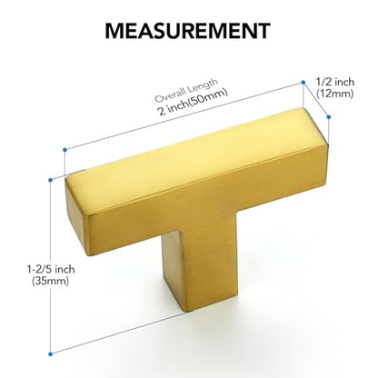 10 Pack Gold Cabinet Knobs 2 Inch Brushed Brass Square Drawer Knobs - color: Brushed Brass&square