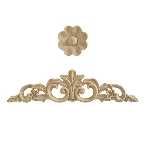 Nsrisml Wooden Decals Trim Rosette Inlays, Wood Appliques Onlays for Wall Cabinet Dresser Staircase DIY Projects (2Pcs, 7.87") - color: 2-pack, size: 20x5cm/7.87" x1.97"