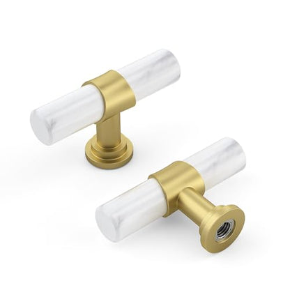 Rergy 10 Pack Cabinet knobs, White Marble & Matte Gold Single Hole Pulls - color: White Marble & Matte Gold, size: Single Hole