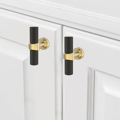 10 Pack Black and Gold Kitchen Cabinet Knobs - color: Black and Brushed Gold, size: 1.38'' Diameter(35mm)