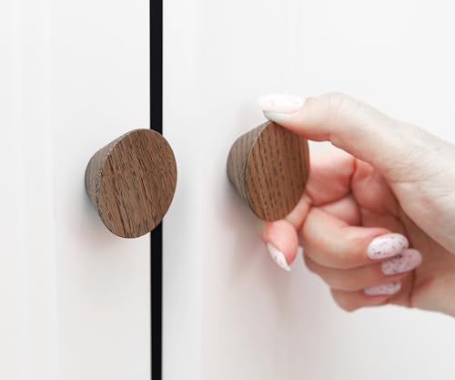 6 Pack Wood Cone Cabinet Knobs (Brown) - 1 ½ " Diameter Round Shape - Wooden Drawer Pulls for Cabinets Doors, Dresser and Drawers Knob, Kitchen Cabinet Door Handle - color: Brown 6 Pack