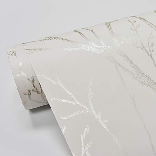 NuWallpaper Treetops Peel and Stick Wallpaper, White and Off-White, Removable Wallpaper, 20.5 in x 18 ft