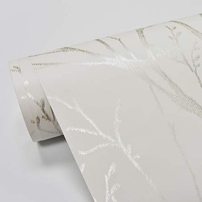 NuWallpaper Treetops Peel and Stick Wallpaper, White and Off-White, Removable Wallpaper, 20.5 in x 18 ft