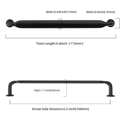 10 Pack 6-1/4 inch Matte Black Kitchen Cabinet Handles - color: Matte Black, size: 6-1/4'' Hole Center(160mm)