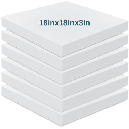Frienda 6 Pack 3 x 18 x 18 High Density Foam Cushion 2.2 Density, 50 Ild - size: 3'' X 18'' X 18''