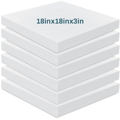 Frienda 6 Pack 3 x 18 x 18 High Density Foam Cushion 2.2 Density, 50 Ild - size: 3'' X 18'' X 18''