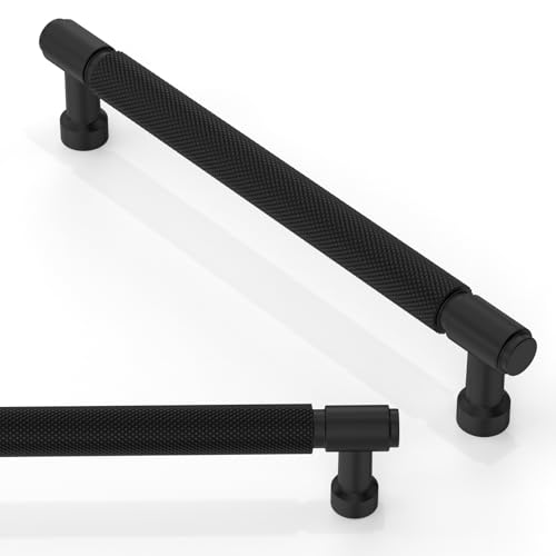 10 Pack Matte Black Knurled Cabinet Pulls 6 Inch(152mm) Kitchen Cabinet Handles Cabinet Hardware Drawer Pulls - color: Matte Black, size: 6" Hole Center