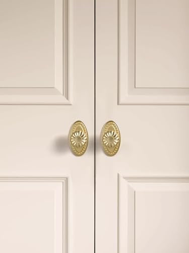 Brushed Gold Cabinet Knobs 5 Pack with Base Brass Drawer Pulls Kitchen Cupboard Bathroom Dresser Cabinet Hardware Handles Zinc Alloy - color: Brushed Gold, size: Knob with Base