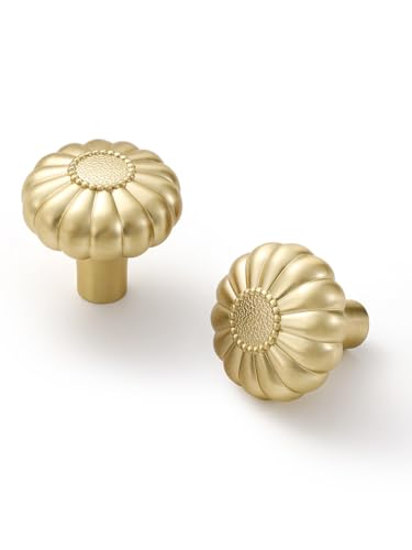Brushed Gold Cabinet Knobs 5 Pack Brass Drawer Pulls Kitchen Cupboard Bathroom Dresser Cabinet Hardware Handles Zinc Alloy - color: Brushed Gold, size: Knob