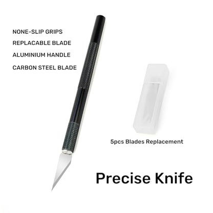 CARTINTS Plastic Squeegee Kit for Vinyl Wrap Window Tint Wallpaper Tools, 8.3IN+4IN Felt Squeegee and Precision Art Knife & 5Pcs Blades Replacement - color: Black