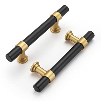 Haliwu 10 Pack 3in Black and Gold Cabinet Handles for Kitchen Drawers - color: Black & Matte Gold, size: 76mm (3 inch) Hole Center Spacing