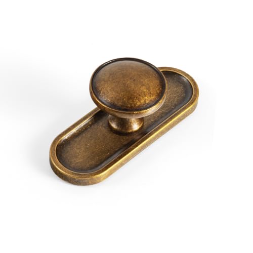 6Pack Antique Brass Cabinet Knob with Backplate Round Drawer Knob - color: Antique Brass, style: Recessed Edge