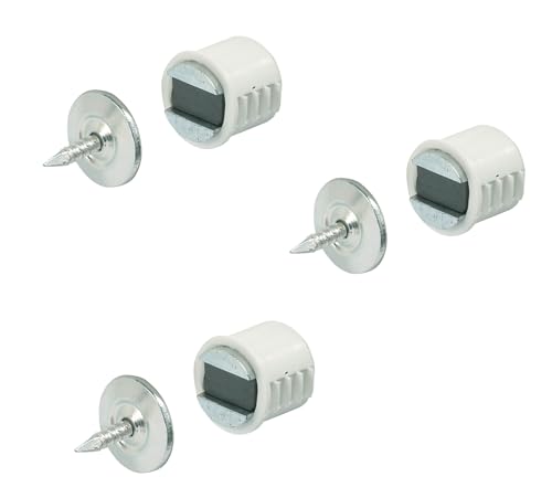 E.H.C. Magnetic Cabinet Door Catch with Strike, White, 15/32 Inch Drill Hole, 2-3kg Pull Force, Press-in Design, 3 Pack with Hardware