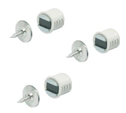 E.H.C. Magnetic Cabinet Door Catch with Strike, White, 15/32 Inch Drill Hole, 2-3kg Pull Force, Press-in Design, 3 Pack with Hardware