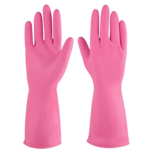 Rubber cleaning gloves 3 or 6 Pairs for Household,Reuseable dishwashing gloves for Kitchen. - color: Pink, size: Small (Pack of 3)