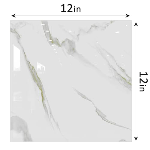 Peel and Stick Backsplash Tiles, 10pcs 12"x12" White Marble Wall Tiles - color: White, Grey and Gold