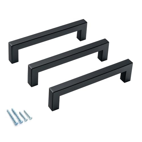 30 Pack Black Cabinet Handles 5 Inch Hole Centers, Square Drawer Pulls Cupboard Handles Black Pulls for Kitchen Cabinets Modern Stainless Steel Dresser Knobs - color: Matte Black, size: 5 inch hole center (128mm)