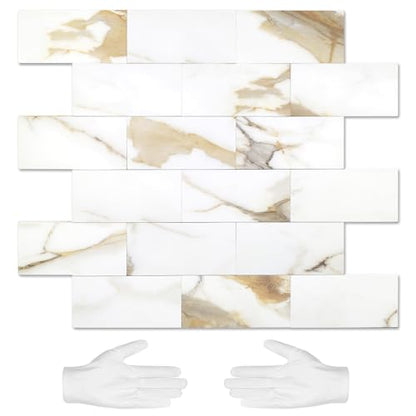 STICKGOO 10-Sheet Peel and Stick Backsplash, Calacatta Golden - color: Calacata Golden