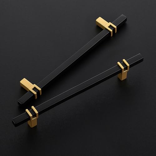 HOME EDIT 6-1/4 inch Cabinet Handles, 10 Pack Kitchen Cabinet Handles Matte Black and Gold Drawer Pulls Zinc Alloy Square Bar Kitchen Pulls - color: Black and Gold, size: 6-1/4 Inch Hole Center