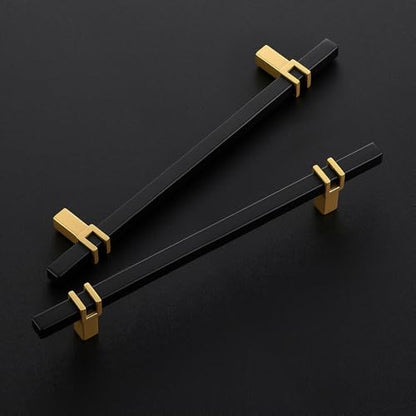 HOME EDIT 6-1/4 inch Cabinet Handles, 10 Pack Kitchen Cabinet Handles Matte Black and Gold Drawer Pulls Zinc Alloy Square Bar Kitchen Pulls - color: Black and Gold, size: 6-1/4 Inch Hole Center