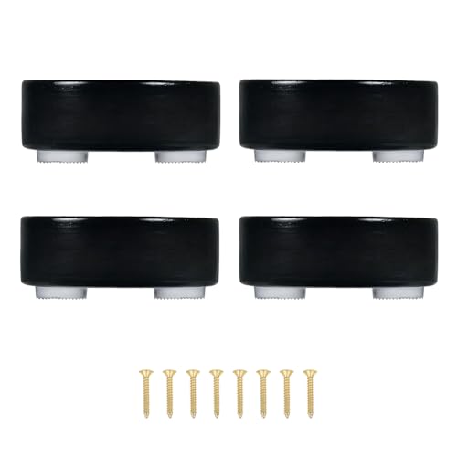 1" Wood Bun Feet for Furniture, Black Short Small Wooden Legs Riser Set of 4- Add 1 Inch Height & Steady Support
