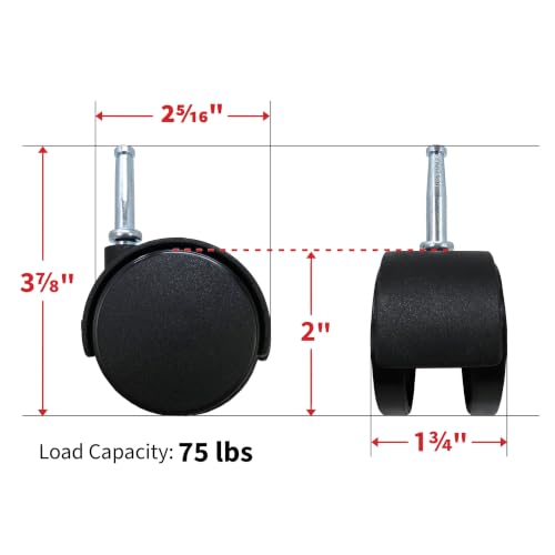 Shepherd 2" Smooth-Rolling Twin Wheel Office Chair Casters, Dual-Wheel Swivel Caster Wheels for Office Chairs, Set of 2, Black - style: 2" wheel, 5/16" x 1-1/2" grip-neck stem