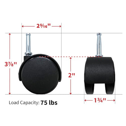 Shepherd 2" Smooth-Rolling Twin Wheel Office Chair Casters, Dual-Wheel Swivel Caster Wheels for Office Chairs, Set of 2, Black - style: 2" wheel, 5/16" x 1-1/2" grip-neck stem