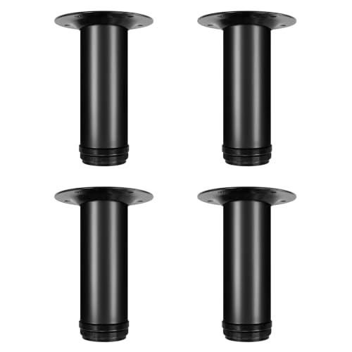 QLLY 6 Inch Adjustable Metal Coffee Table Legs, Heavy Duty Round Furniture Legs with 1” Leveling Feet for Ottoman, Bench, End Table and Sofa Replacement, Set of 4 (Black) - color: Black, size: 6 inch